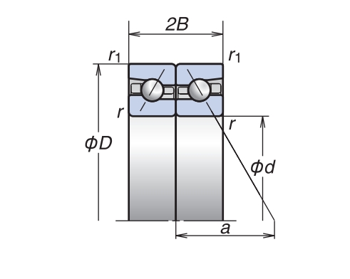 角接觸球軸承，品牌：NSK，尺寸圖1