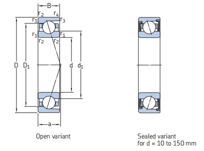 角接觸球軸承，品牌：SKF，尺寸圖1